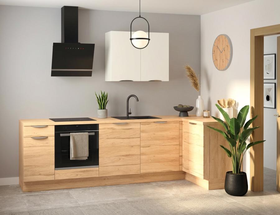 Modèle Chêne Clair et Blanc Mat – Cuisine en L