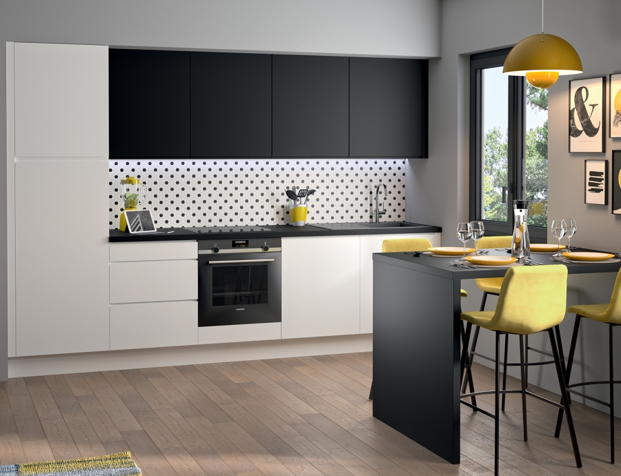 Modèle Blanc et Noir sans Poignée – Cuisine en I