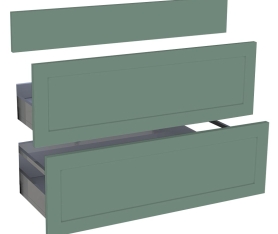 1x Kit façade meuble cuisine Vert Sauge Cadre 1 faux tiroir, 2 casseroliers H. 71,7 cm L. 89,7 cm