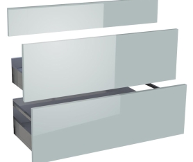 1x Kit façade meuble cuisine Gris Cendre Brillant 1 faux tiroir, 2 casseroliers H. 71,7 cm L. 89,7 cm