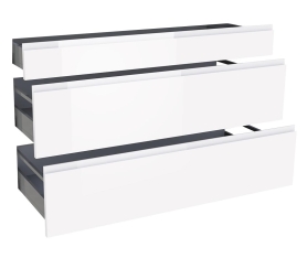 1x Kit façade meuble cuisine Blanc Brillant Sans Poignée 1 tiroir, 2 casseroliers H. 71,7 cm L. 119,7 cm