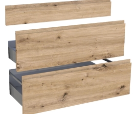 1x Kit façade meuble cuisine Chêne Naturel Sans Poignée 1 faux tiroir, 2 casseroliers H. 71,7 cm L. 89,7 cm