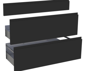 1x Kit façade meuble cuisine Noir Mat Sans Poignée 1 faux tiroir, 2 casseroliers H. 71,7 cm L. 89,7 cm