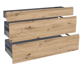 1x Kit façade meuble cuisine Chêne Naturel Sans Poignée 1 tiroir, 2 casseroliers H. 71,7 cm L. 119,7 cm