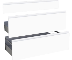 1x Kit façade meuble cuisine Blanc Mat Sans Poignée 1 faux tiroir, 2 casseroliers H. 71,7 cm L. 89,7 cm