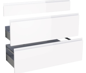 1x Kit façade meuble cuisine Blanc Brillant Sans Poignée 1 faux tiroir, 2 casseroliers H. 71,7 cm L. 89,7 cm