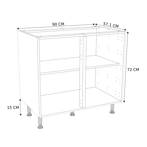 Caisson Meuble bas cuisine Blanc H. 87 cm x L. 90 cm x P.57,1 cm