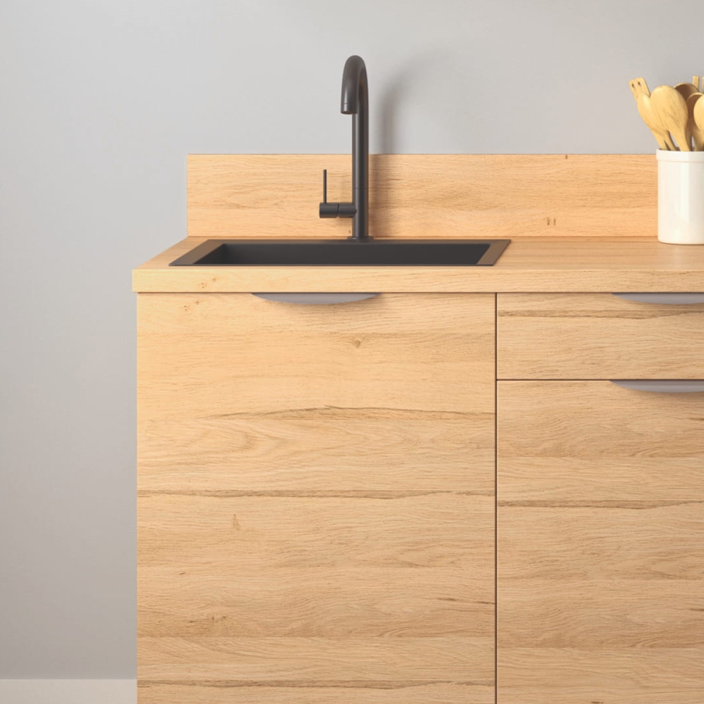 Cuisine complète Bois et Blanc mat 180 cm avec meuble four - Avec Plan de travail