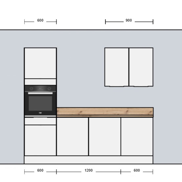Cuisine complète Bois et Blanc mat 240 cm avec meuble colonne