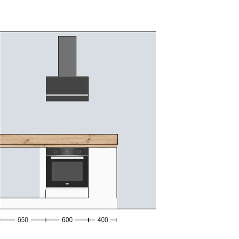 Cuisine complète en angle meubles hauts relevants Blanc mat 280 cm - Avec Plan de travail et Crédence