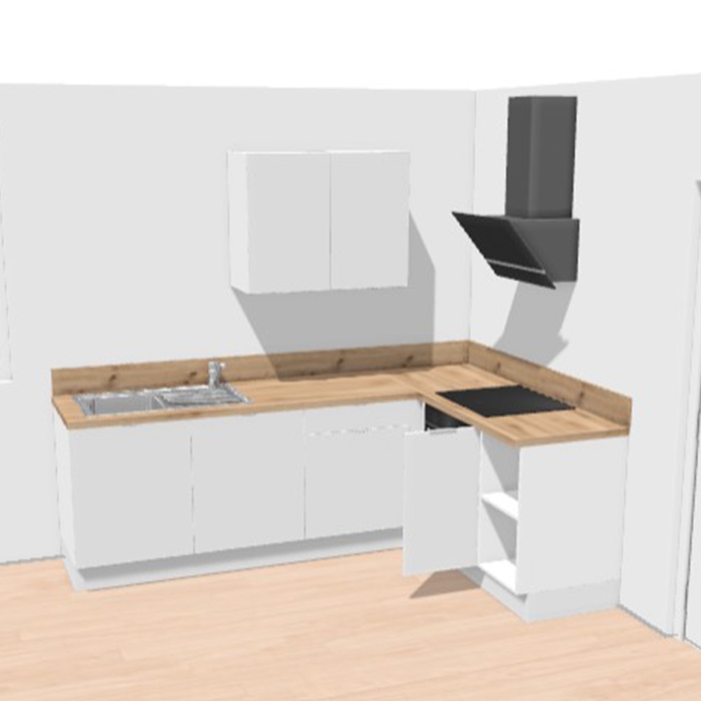 Cuisine complète en angle four à droite Blanc mat 280 cm - Avec Plan de travail