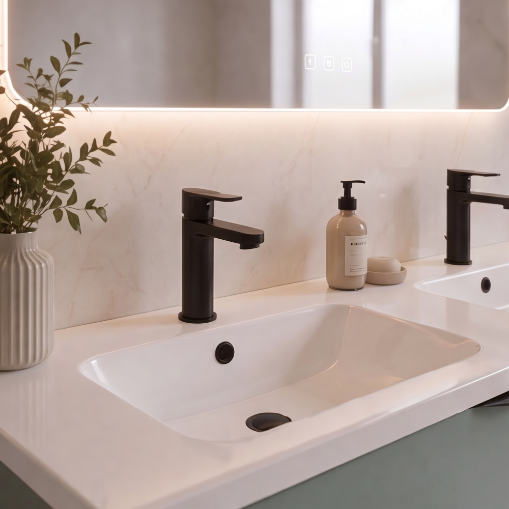 Meuble de salle de bain suspendu 120 cm 2 tiroirs avec vasque céramique - Vert Opale Mat - Avec colonne et miroir