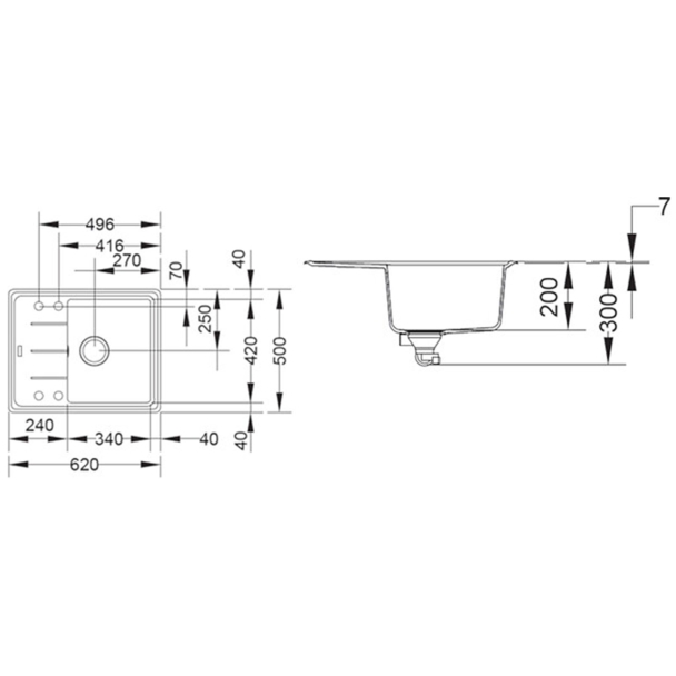 Evier 1 cuve avec petit égouttoir granit noir