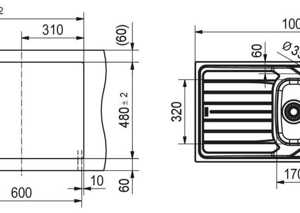 Evier 2 cuves avec égouttoir inox