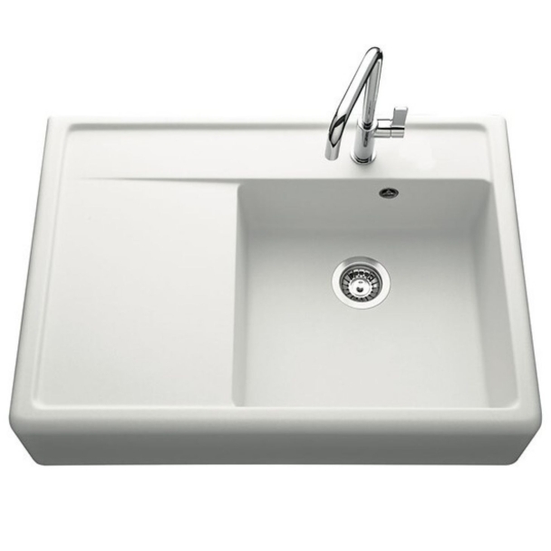 Evier timbre d'office en synthèse quartz blanc moucheté 90 cm