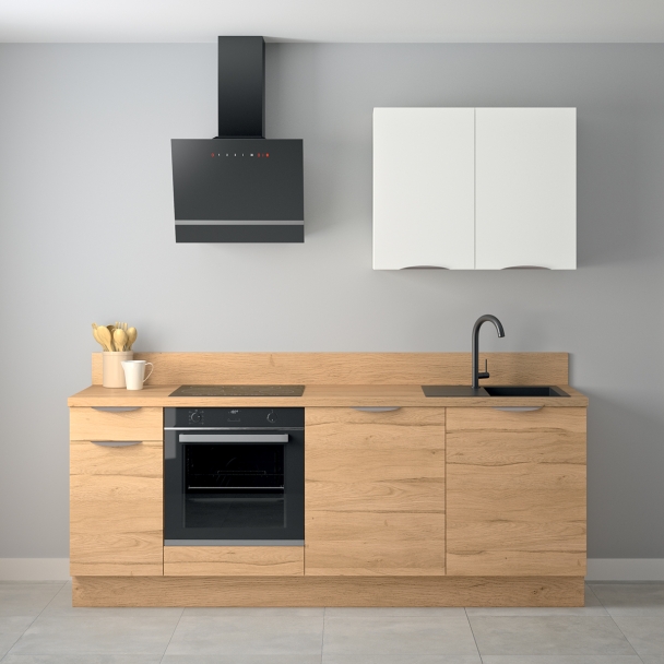 Cuisine complète Bois et Blanc mat 220 cm