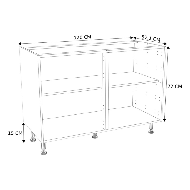 Caisson Meuble bas cuisine Blanc H. 87 cm x L. 120 cm x P.57,1 cm
