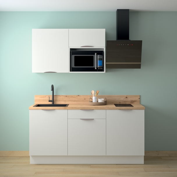 Cuisine complète Blanc mat 180 cm avec meuble micro-ondes