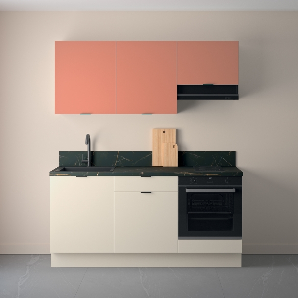 Cuisine complète Lin et Terracotta mat 180 cm avec meuble four