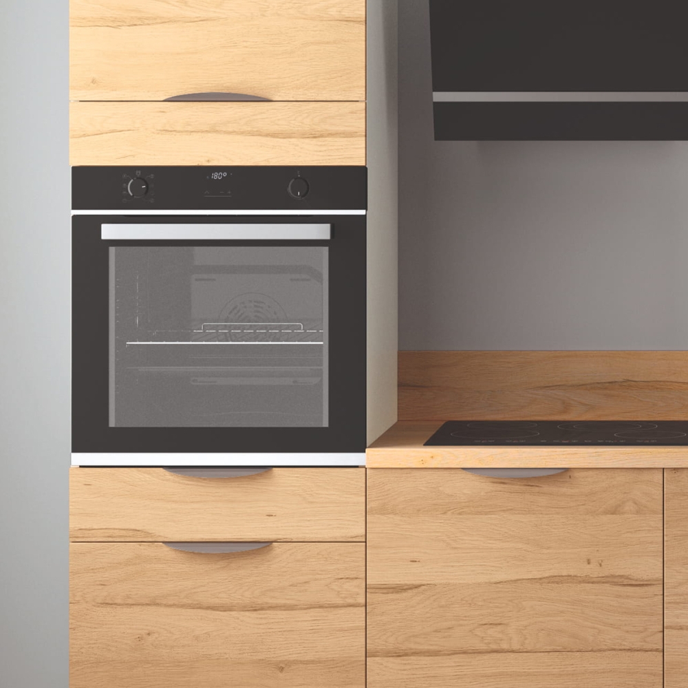 Cuisine complète Bois et Blanc mat 240 cm avec meuble colonne