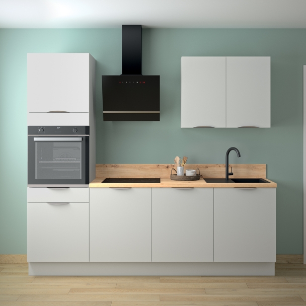 Cuisine complète Blanc mat 240 cm avec meuble colonne