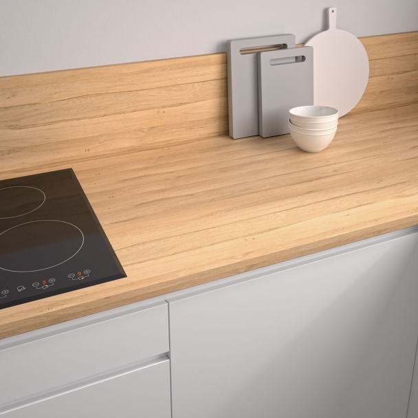 Crédence cuisine sur mesure stratifiée Chêne Clair