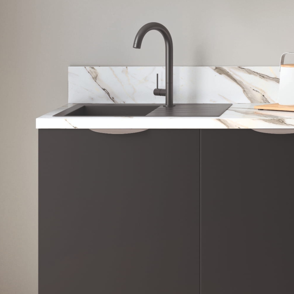 Cuisine complète Noir mat 220 cm avec meuble hotte - Avec Plan de travail et Crédence