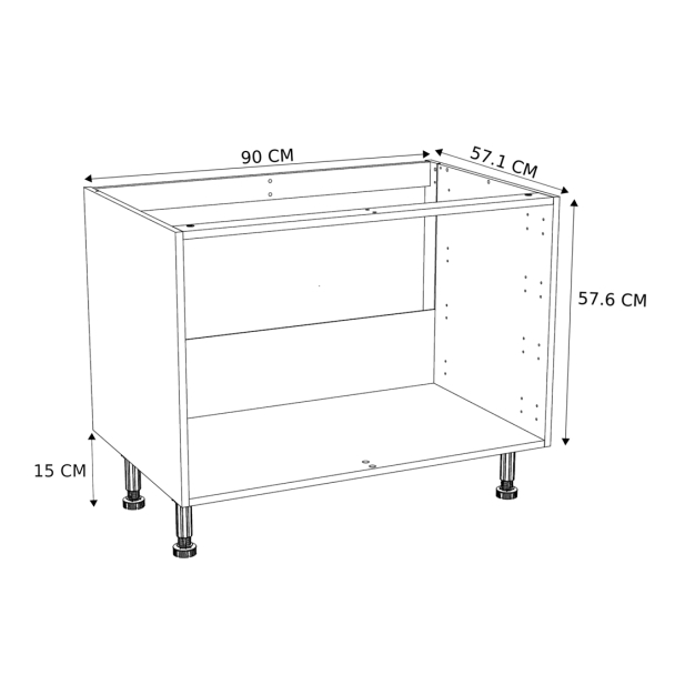 Caisson Meuble bas surbaissé cuisine Blanc H. 72,6 cm x L. 90 cm x P.57,1 cm