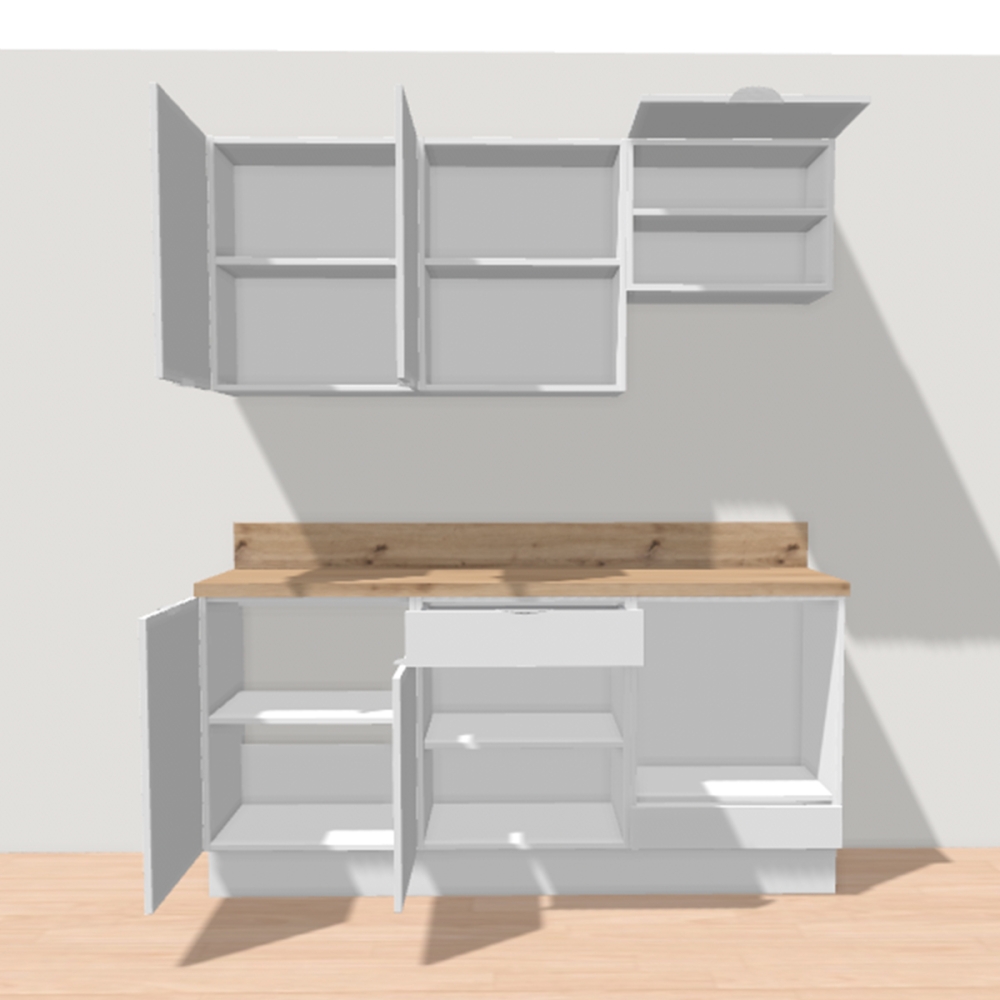 Cuisine complète Bois et Blanc mat 180 cm avec meuble four - Avec Plan de travail