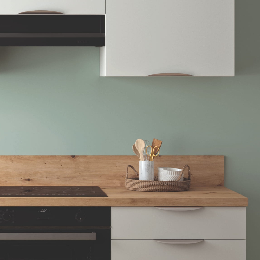 Cuisine complète Blanc mat 240 cm avec meuble hotte - Avec Plan de travail