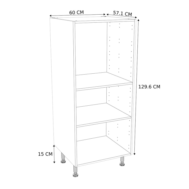 Caisson Demi-colonne cuisine Blanc H. 144,3 cm x L. 60 cm x P. 57,1