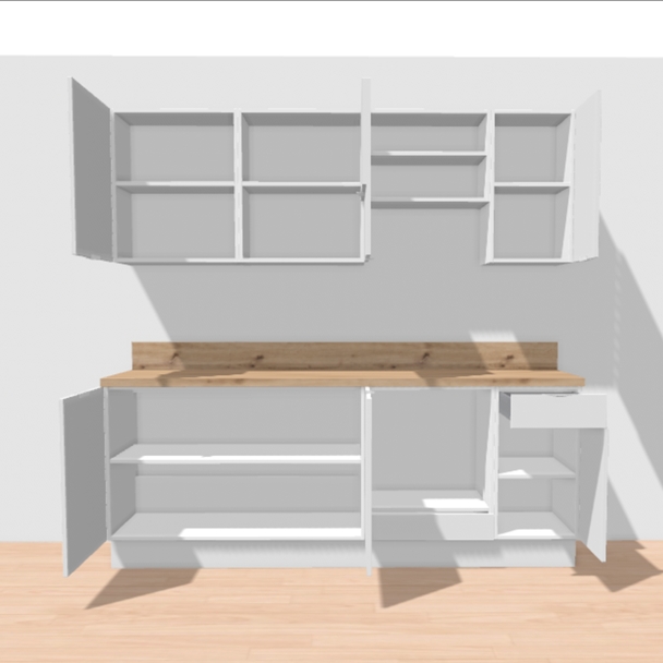 Cuisine complète Bois et Vert mat 220 cm avec meuble hotte