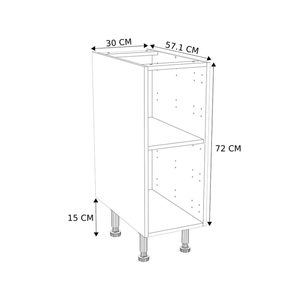 Caisson Meuble bas cuisine Blanc H. 87 cm x L. 30 cm x P.57,1 cm