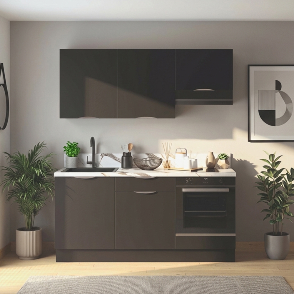 Cuisine complète Noir mat 180cm avec meuble four