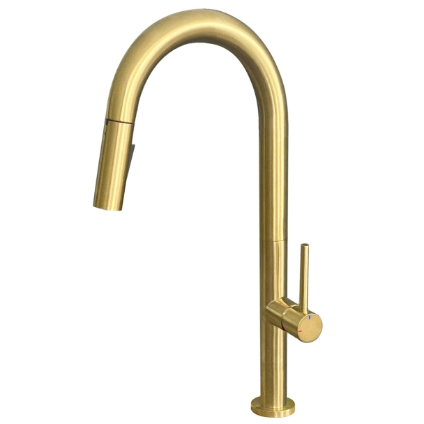 Mitigeur bec haut avec douchette or brossé