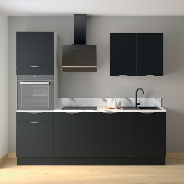 Cuisine complète Noir mat 240 cm avec meuble colonne