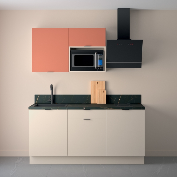 Cuisine complète Lin et Terracotta mat 180 cm avec meuble micro-ondes