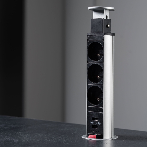 Bloc 3 prises électriques escamotable avec ports USB