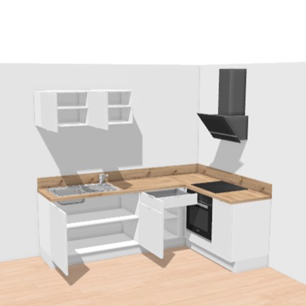 Cuisine complète en angle petits meubles hauts Blanc mat 280 cm - Avec Plan de travail