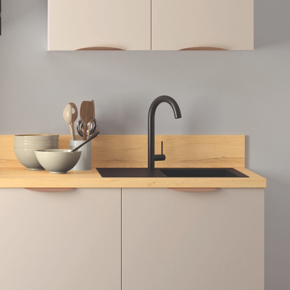 Cuisine complète Lin mat 240 cm avec meuble colonne