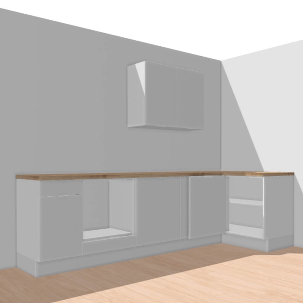 Cuisine complète en angle Bois et Vert mat 280 cm