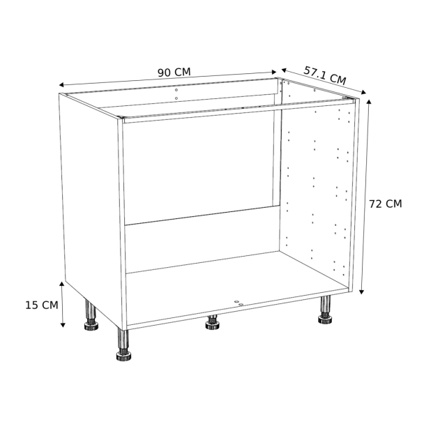Caisson Meuble bas cuisson cuisine Blanc H. 87 cm x L. 90 cm x P.57,1 cm