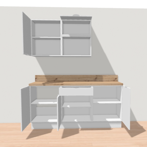 Cuisine complète Bois et Blanc mat 180 cm avec meuble micro-ondes