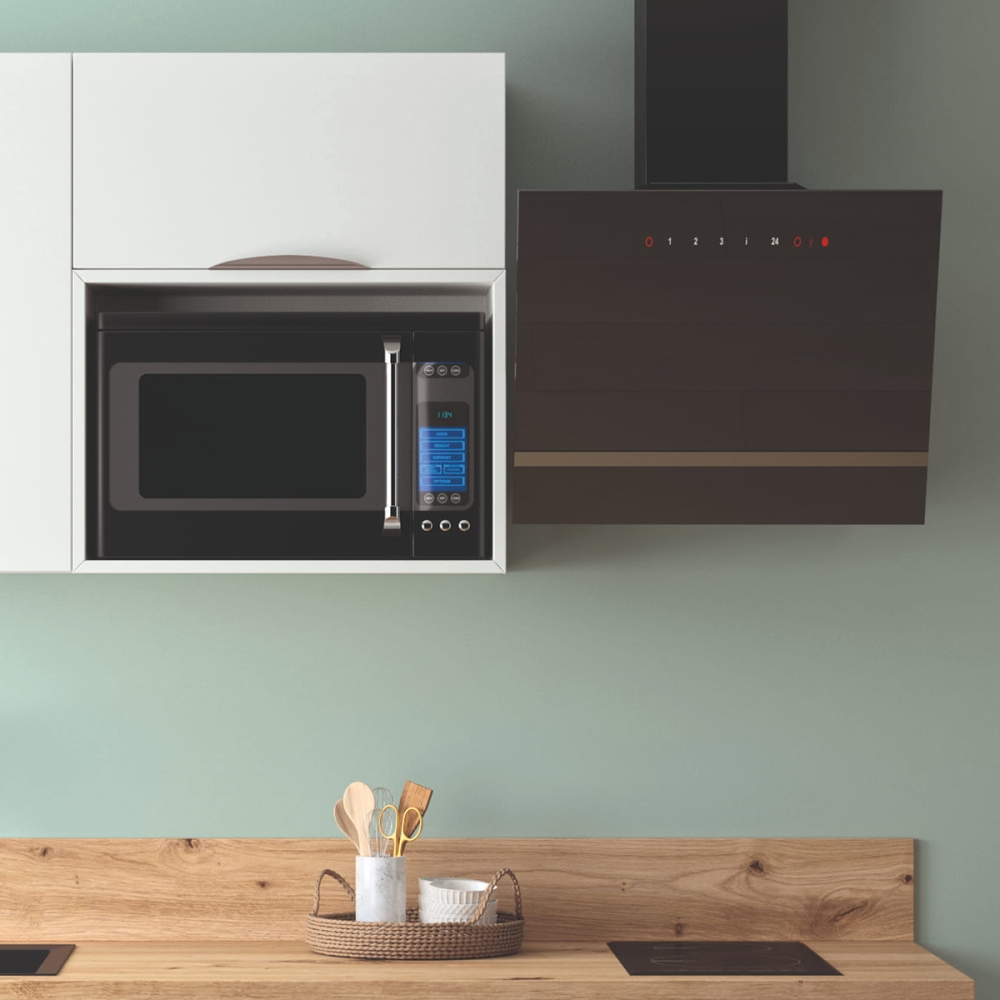 Cuisine complète Blanc mat 180 cm avec meuble micro-ondes - Avec Plan de travail