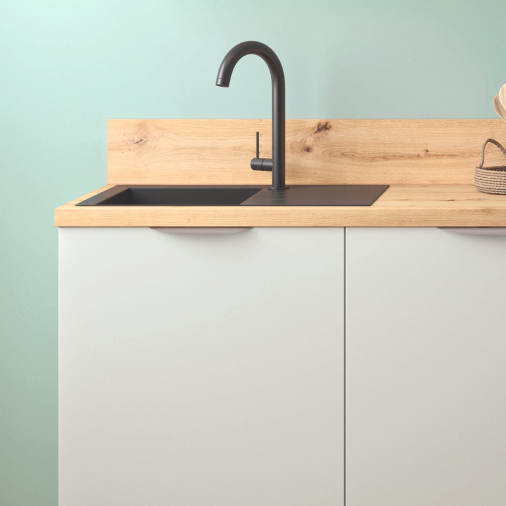 Cuisine complète Blanc mat 220 cm avec meuble hotte