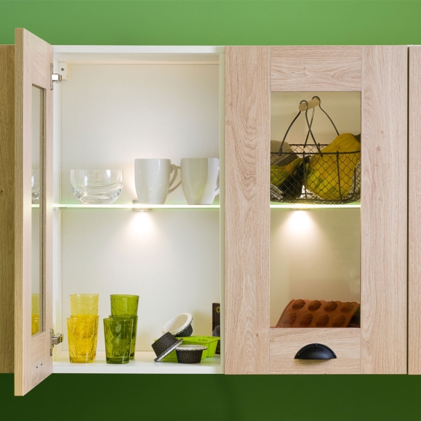Tablette en verre avec 2 plots lumineux LED - L. 40 cm