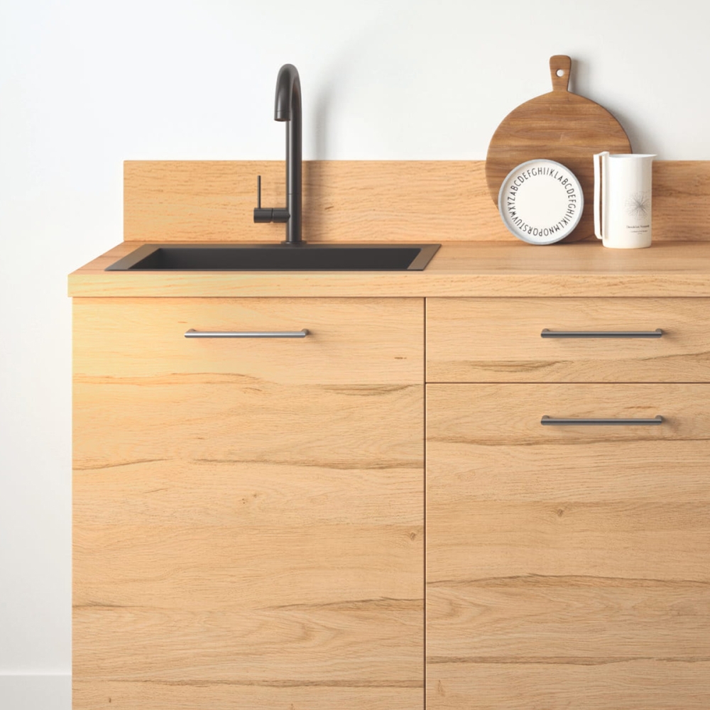 Cuisine complète Bois et Vert mat 180 cm avec meuble micro-ondes - Avec Plan de travail
