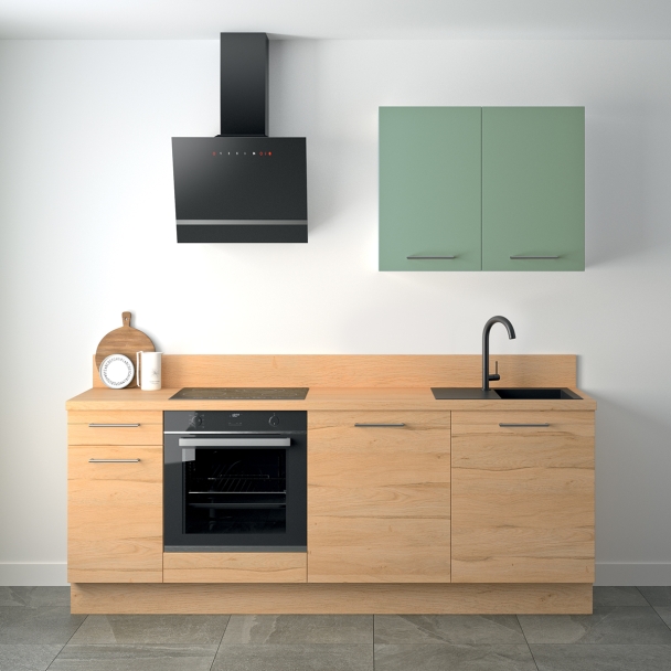 Cuisine complète Bois et Vert mat 220 cm