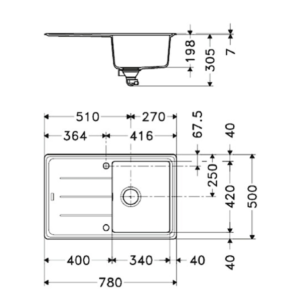 Evier 1 cuve avec égouttoir granit noir - Franke FRMG1ON