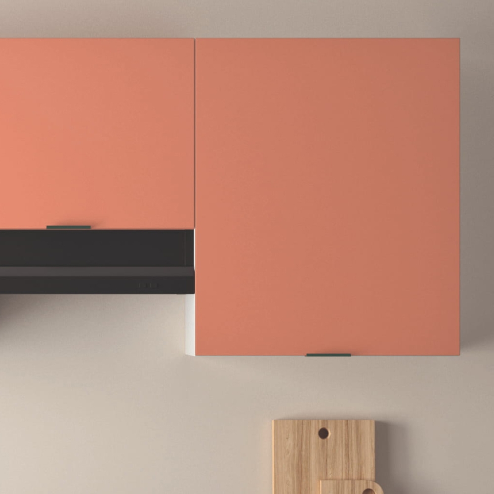 Cuisine complète Lin et Terracotta mat 240 cm avec meuble hotte - Avec Plan de travail et Crédence